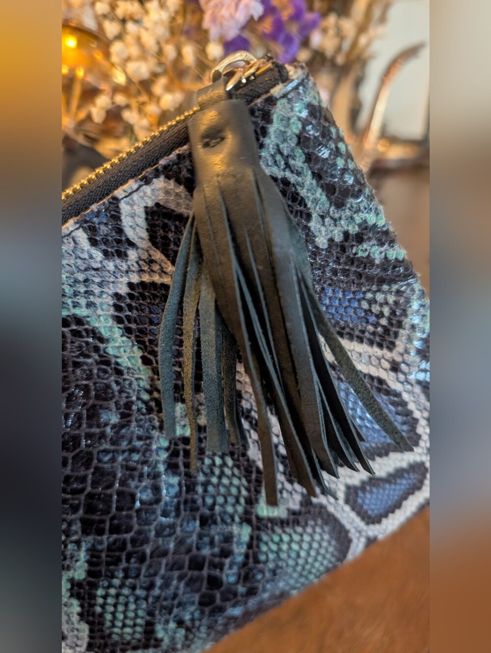 Post Snake SkinZip Clutch in Teal and Black - Picture 5 of 7